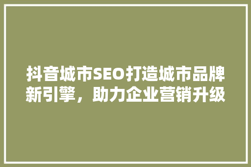 抖音城市SEO打造城市品牌新引擎，助力企业营销升级