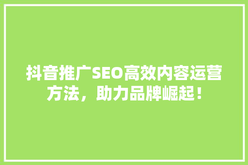 抖音推广SEO高效内容运营方法，助力品牌崛起！