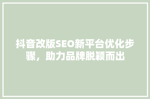 抖音改版SEO新平台优化步骤，助力品牌脱颖而出