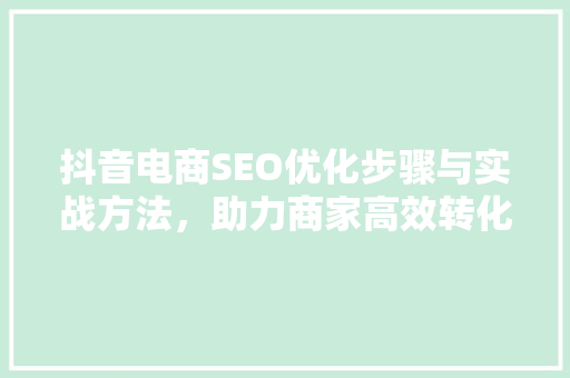 抖音电商SEO优化步骤与实战方法，助力商家高效转化