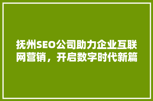 抚州SEO公司助力企业互联网营销，开启数字时代新篇章