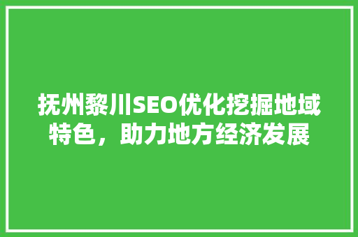 抚州黎川SEO优化挖掘地域特色，助力地方经济发展