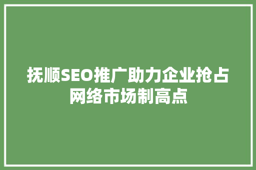 抚顺SEO推广助力企业抢占网络市场制高点