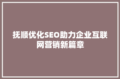 抚顺优化SEO助力企业互联网营销新篇章