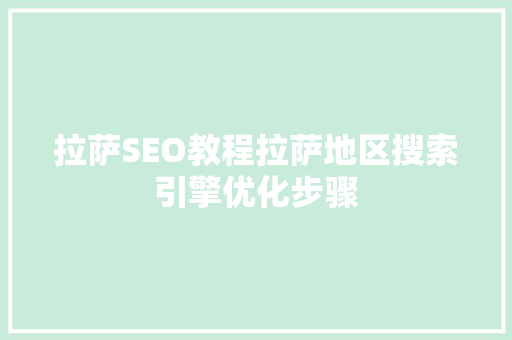 拉萨SEO教程拉萨地区搜索引擎优化步骤