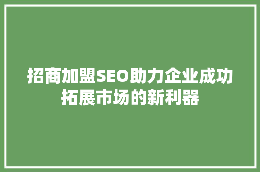 招商加盟SEO助力企业成功拓展市场的新利器