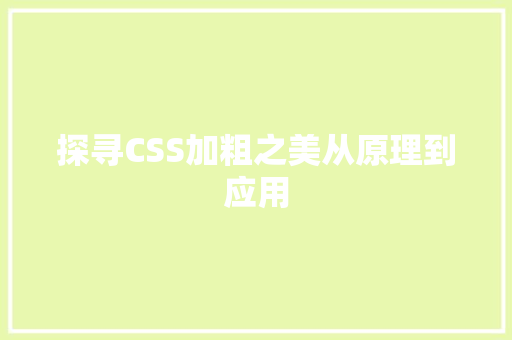 探寻CSS加粗之美从原理到应用