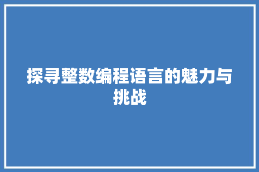 探寻整数编程语言的魅力与挑战