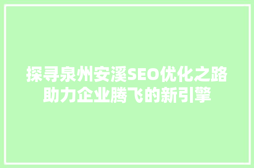 探寻泉州安溪SEO优化之路助力企业腾飞的新引擎