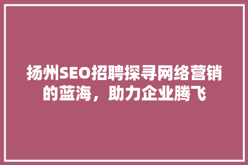 扬州SEO招聘探寻网络营销的蓝海，助力企业腾飞