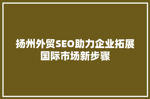 扬州外贸SEO助力企业拓展国际市场新步骤