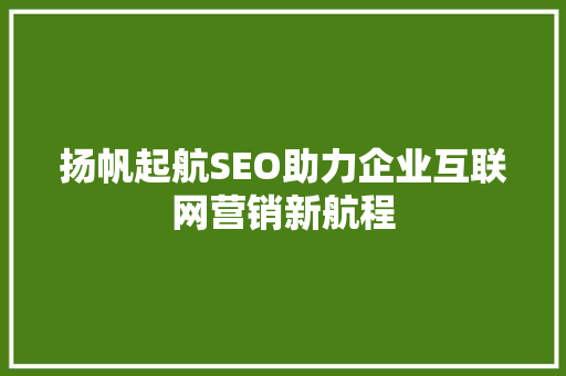 扬帆起航SEO助力企业互联网营销新航程