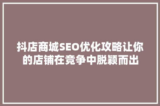 抖店商城SEO优化攻略让你的店铺在竞争中脱颖而出