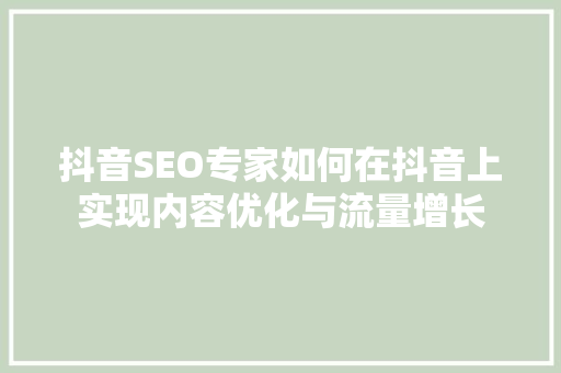 抖音SEO专家如何在抖音上实现内容优化与流量增长