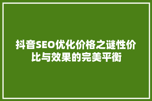 抖音SEO优化价格之谜性价比与效果的完美平衡