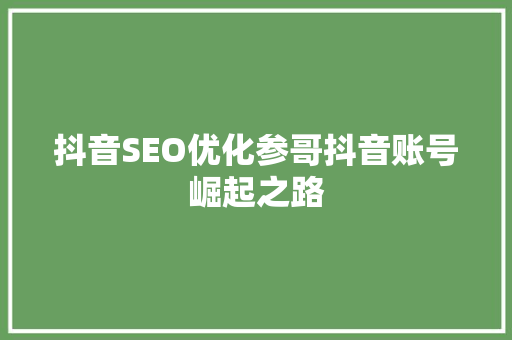 抖音SEO优化参哥抖音账号崛起之路