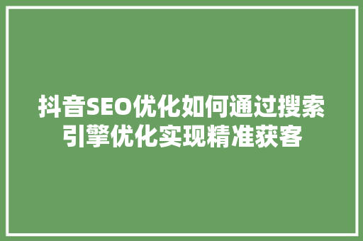 抖音SEO优化如何通过搜索引擎优化实现精准获客