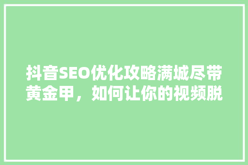 抖音SEO优化攻略满城尽带黄金甲，如何让你的视频脱颖而出