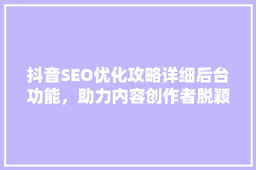 抖音SEO优化攻略详细后台功能，助力内容创作者脱颖而出