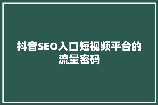 抖音SEO入口短视频平台的流量密码