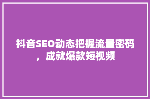 抖音SEO动态把握流量密码，成就爆款短视频