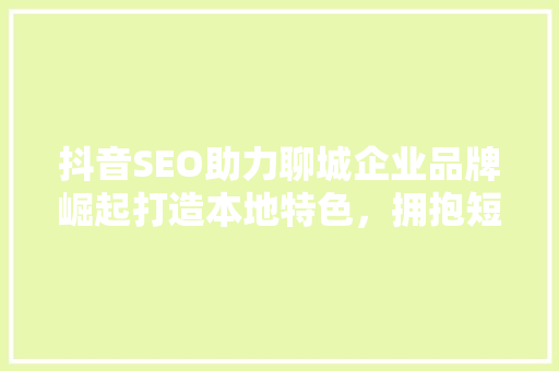 抖音SEO助力聊城企业品牌崛起打造本地特色，拥抱短视频流量红利