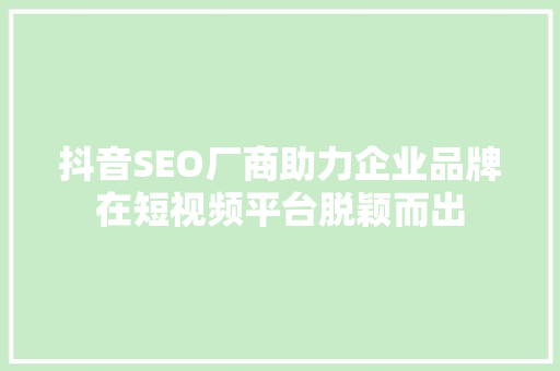 抖音SEO厂商助力企业品牌在短视频平台脱颖而出