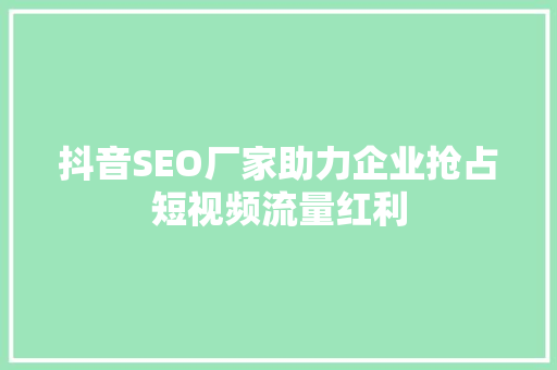 抖音SEO厂家助力企业抢占短视频流量红利