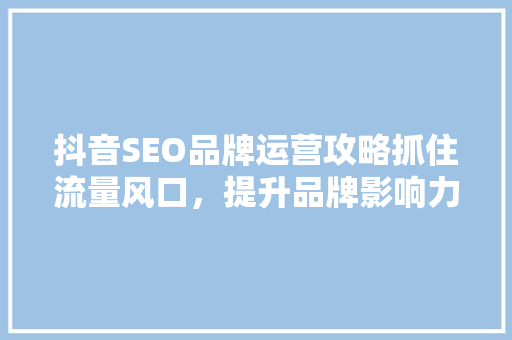 抖音SEO品牌运营攻略抓住流量风口，提升品牌影响力