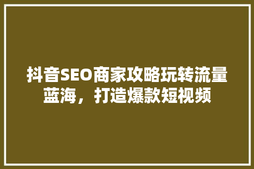 抖音SEO商家攻略玩转流量蓝海，打造爆款短视频