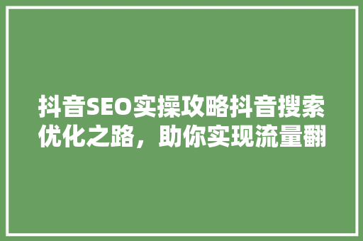 抖音SEO实操攻略抖音搜索优化之路，助你实现流量翻倍！