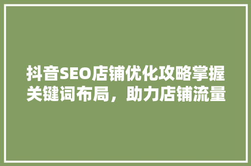 抖音SEO店铺优化攻略掌握关键词布局，助力店铺流量飙升！