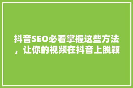 抖音SEO必看掌握这些方法，让你的视频在抖音上脱颖而出！