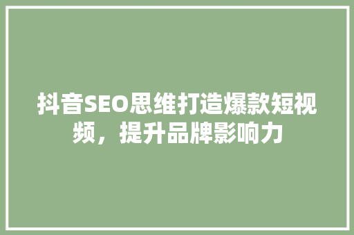 抖音SEO思维打造爆款短视频，提升品牌影响力