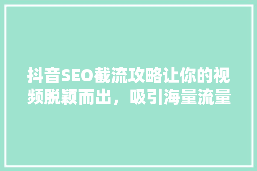 抖音SEO截流攻略让你的视频脱颖而出，吸引海量流量