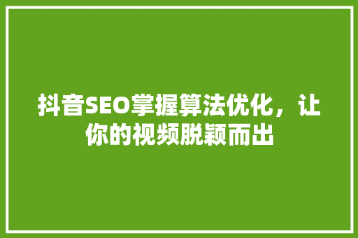 抖音SEO掌握算法优化，让你的视频脱颖而出