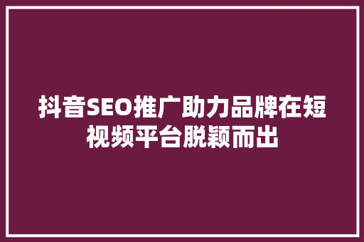 抖音SEO推广助力品牌在短视频平台脱颖而出