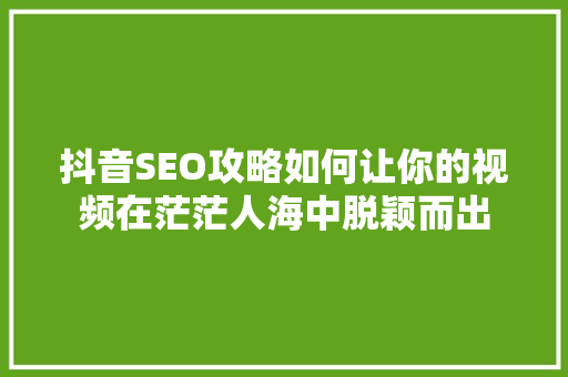 抖音SEO攻略如何让你的视频在茫茫人海中脱颖而出