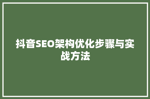 抖音SEO架构优化步骤与实战方法