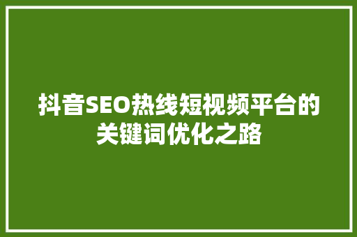 抖音SEO热线短视频平台的关键词优化之路