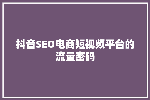 抖音SEO电商短视频平台的流量密码