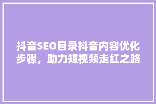 抖音SEO目录抖音内容优化步骤，助力短视频走红之路