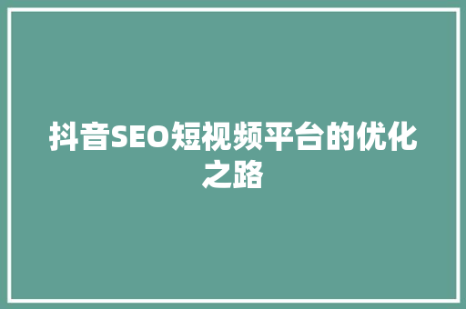 抖音SEO短视频平台的优化之路