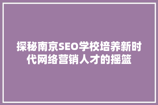 探秘南京SEO学校培养新时代网络营销人才的摇篮