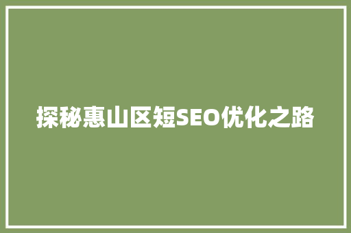 探秘惠山区短SEO优化之路