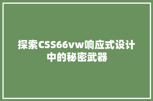 探索CSS66vw响应式设计中的秘密武器