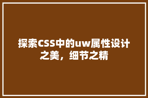 探索CSS中的uw属性设计之美，细节之精