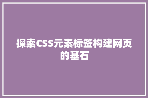 探索CSS元素标签构建网页的基石