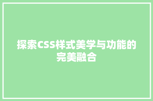 探索CSS样式美学与功能的完美融合