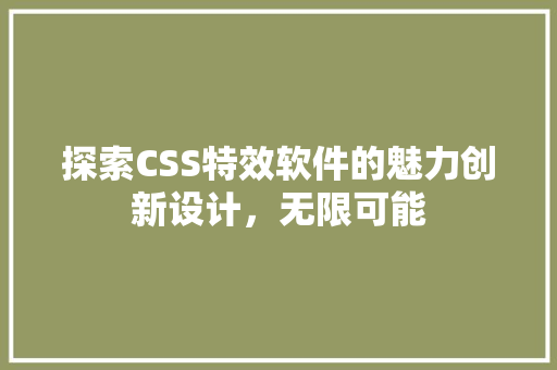 探索CSS特效软件的魅力创新设计，无限可能